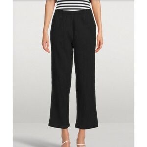 Mara Hoffman Pippy Crinkled Organic Cotton Wide Leg Pants‎ Black Size Large